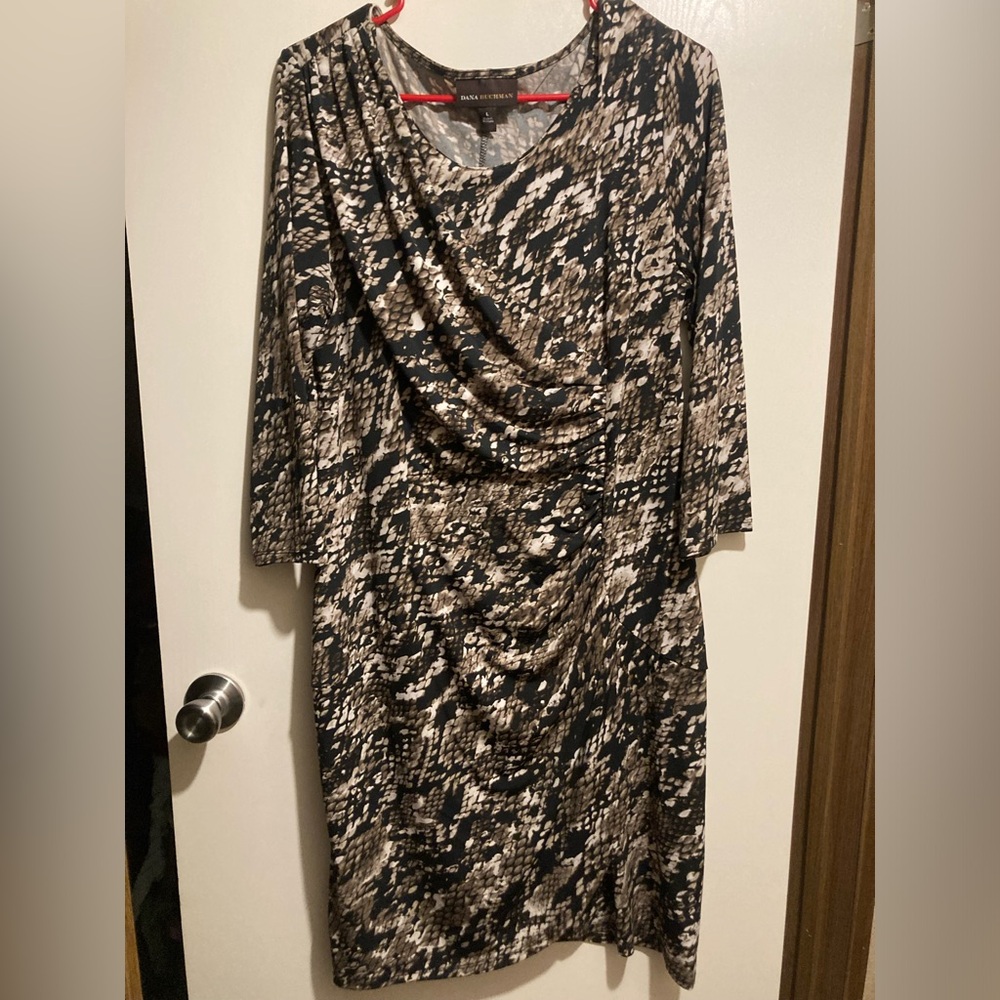 Dana Buchman Black and Brown Abstract Dress